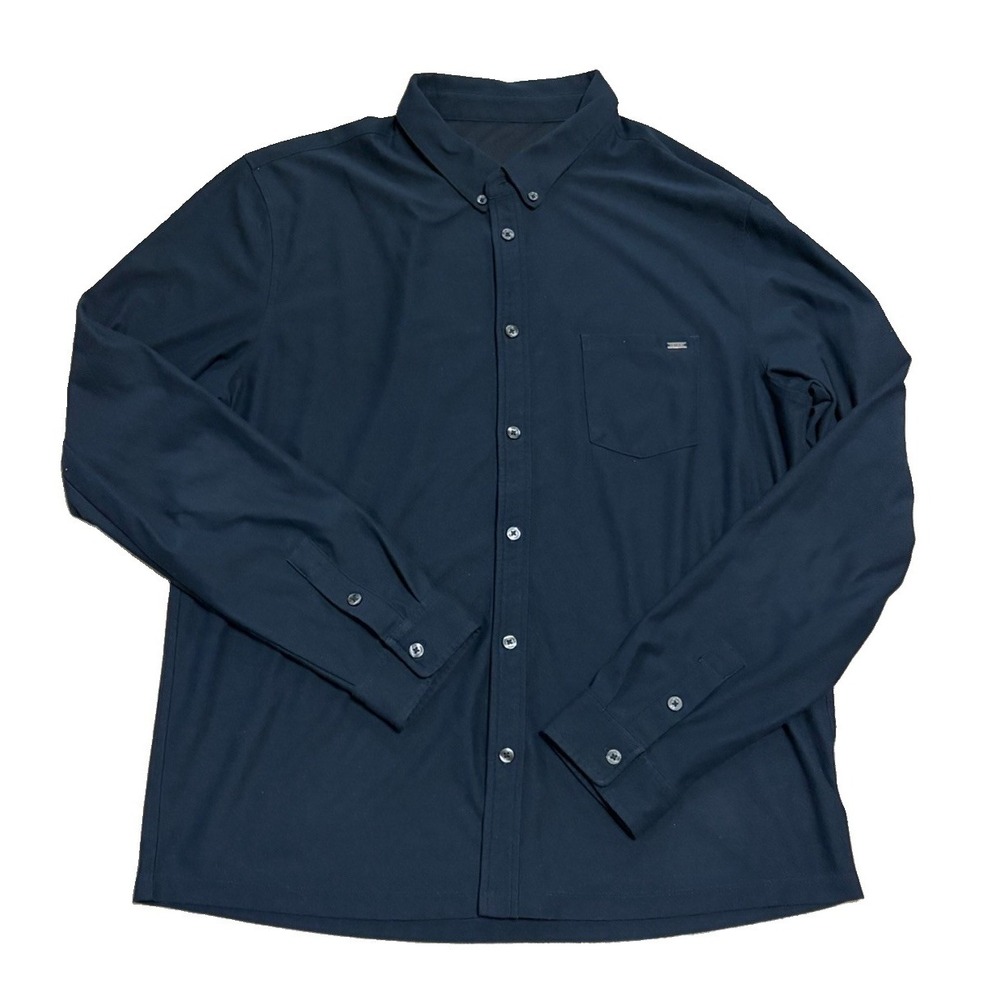 Vuori Mens XL Long Sleeve Knit Oxford Button Down Classic Fit Navy Blue Pique